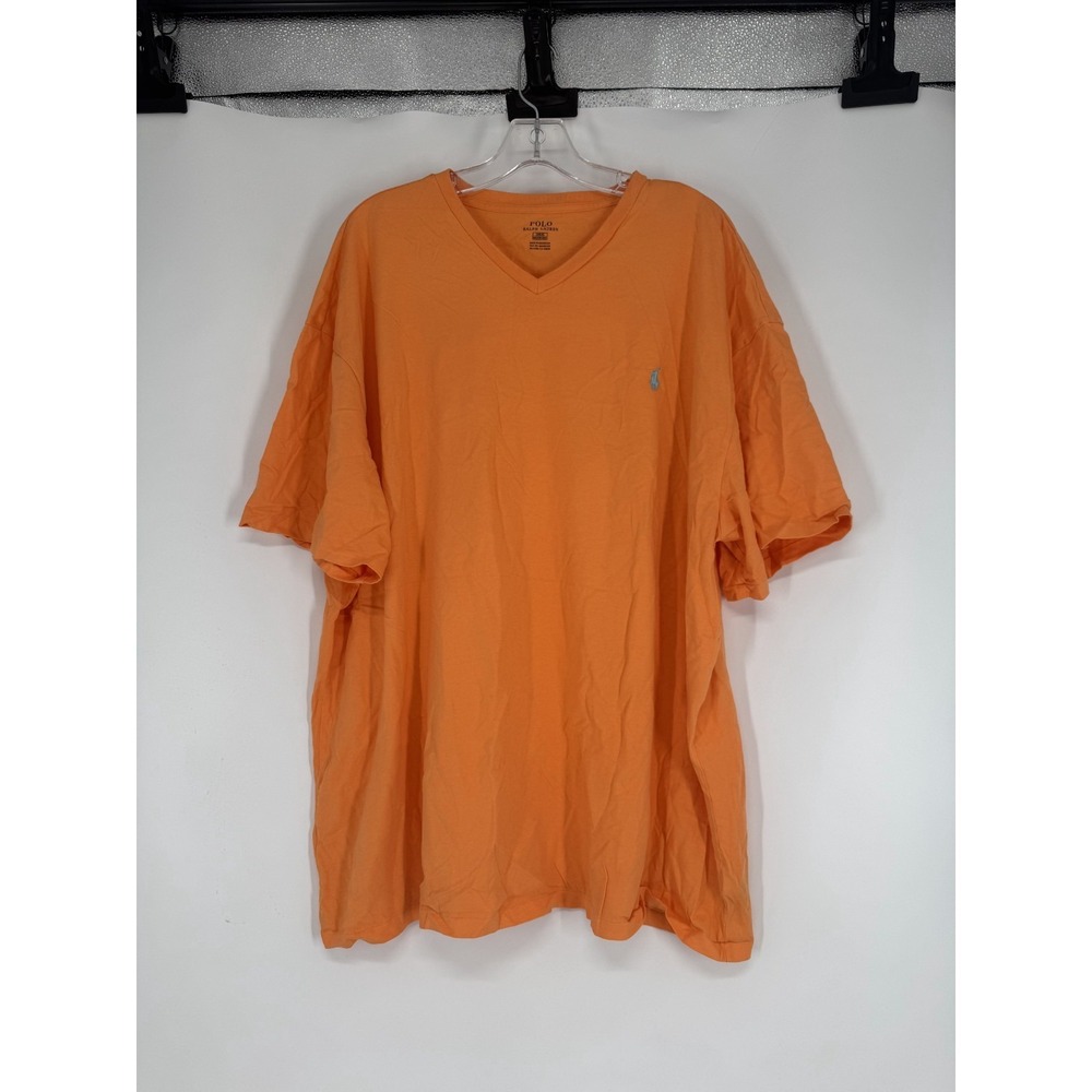 Polo Ralph Lauren T Shirt 2XL Big 2XB 100% Cotton V Neck Pony Logo Orange Tee